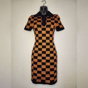 Stylish Black and Orange Checkered Dress